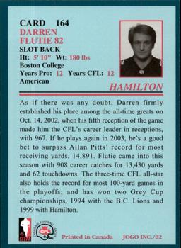 2002 JOGO #164 Darren Flutie Back