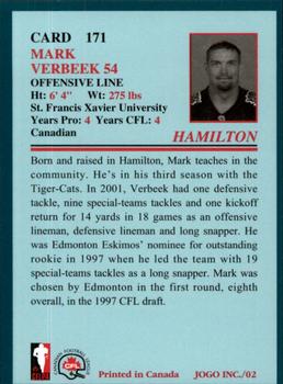 2002 JOGO #171 Mark Verbeek Back