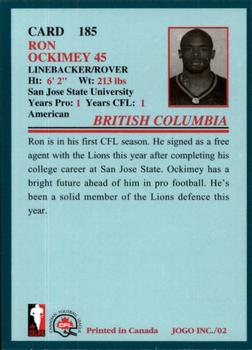 2002 JOGO #185 Ron Ockimey Back