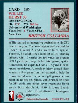 2002 JOGO #186 Willie Hurst Back