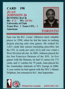 2002 JOGO #198 Juan Johnson Back