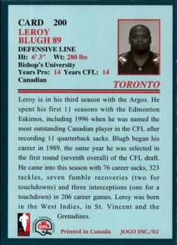 2002 JOGO #200 Leroy Blugh Back