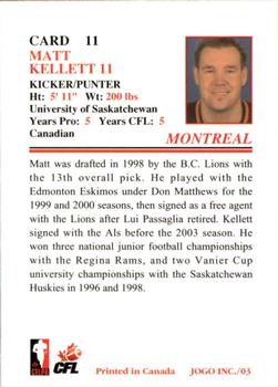 2003 JOGO #11 Matt Kellett Back