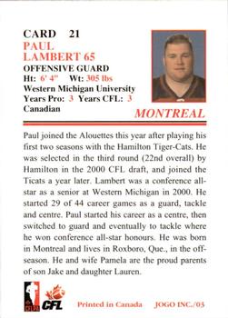 2003 JOGO #21 Paul Lambert Back