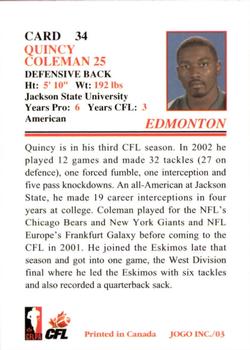 2003 JOGO #34 Quincy Coleman Back