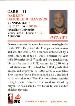 2003 JOGO #41 Darren Davis Back