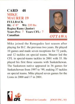 2003 JOGO #48 Mike Maurer Back