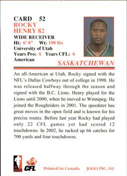 2003 JOGO #52 Rocky Henry Back