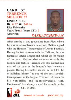 2003 JOGO #57 Terrence Melton Back
