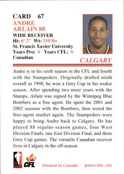 2003 JOGO #67 Andre Arlain Back