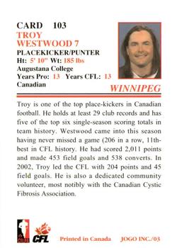 2003 JOGO #103 Troy Westwood Back