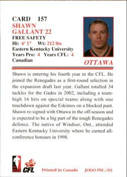 2003 JOGO #157 Shawn Gallant Back