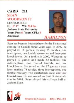 2003 JOGO #211 Sean Woodson Back