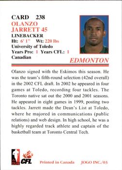2003 JOGO #238 Olanzo Jarrett Back
