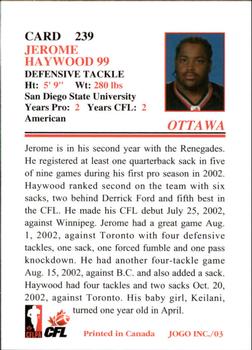 2003 JOGO #239 Jerome Haywood Back