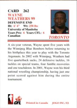 2003 JOGO #262 Wayne Weathers Back
