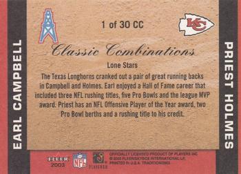 2003 Fleer Tradition - Classic Combinations Red #1 CC Earl Campbell / Priest Holmes Back