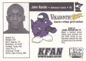 1992 Minnesota Vikings Police #2 John Randle Back
