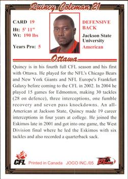 2005 JOGO #19 Quincy Coleman Back