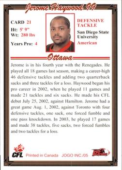 2005 JOGO #21 Jerome Haywood Back