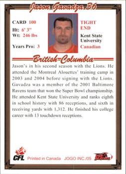 2005 JOGO #100 Jason Gavadza Back