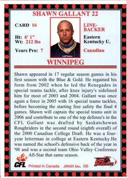 2006 JOGO #16 Shawn Gallant Back