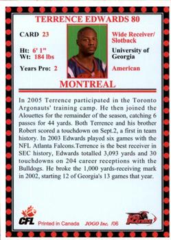 2006 JOGO #23 Terrence Edwards Back
