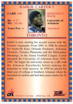 2006 JOGO - Rookies #5R Kahlil Carter Back