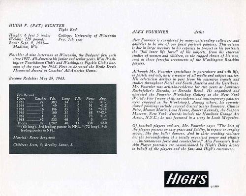 1969 High's Dairy Washington Redskins #NNO Pat Richter Back
