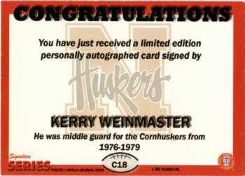 2008 TK Legacy Nebraska Cornhuskers - Signature Series #C18 Kerry Weinmaster Back