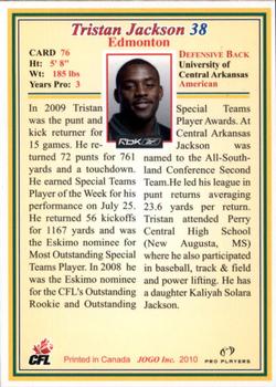 2010 JOGO #76 Tristan Jackson Back