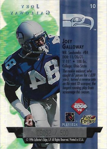 1996 Collector's Edge President's Reserve - Air Force One Jumbos Collector Series (CS) #10 Joey Galloway Back