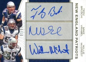 2017 Panini Limited - Limited Partnership Trios Autographs #LTA-BVM Mike Vrabel / Tedy Bruschi / Willie McGinest Front