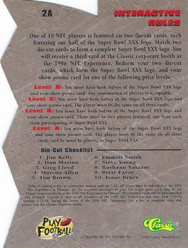 1996 Classic NFL Experience - Super Bowl XXX Die Cut Interactive #2A Dan Marino Back