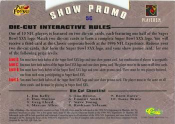 1996 Classic NFL Experience - Super Bowl XXX Die Cut Interactive #5C Tim Brown Back