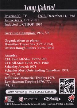 2012 Extreme Sports CFL Grey Cup 100 Years #NNO Tony Gabriel Back