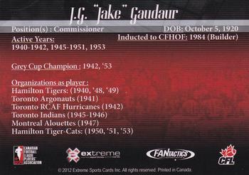 2012 Extreme Sports CFL Grey Cup 100 Years #NNO Jake Gaudaur Back