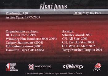 2012 Extreme Sports CFL Grey Cup 100 Years #NNO Khari Jones Back