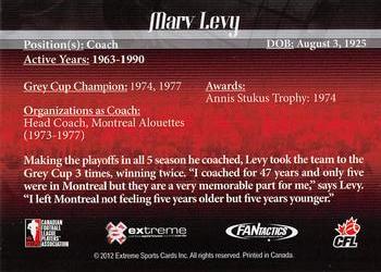2012 Extreme Sports CFL Grey Cup 100 Years #NNO Marv Levy Back