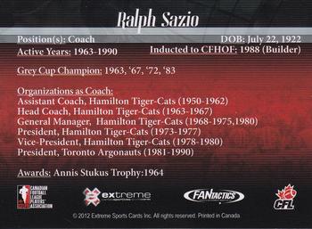 2012 Extreme Sports CFL Grey Cup 100 Years #NNO Ralph Sazio Back