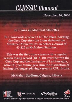2012 Extreme Sports CFL Grey Cup 100 Years #NNO 88th Grey Cup - 2000 Back