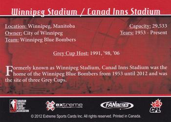2012 Extreme Sports CFL Grey Cup 100 Years #NNO Winnipeg / Canad Inns Stadium Back