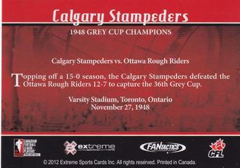 2012 Extreme Sports CFL Grey Cup 100 Years #NNO Calgary Stampeders - 1948 Back