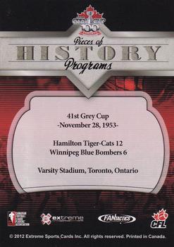 2012 Extreme Sports CFL Grey Cup 100 Years #NNO 41st Grey Cup Program Back