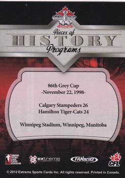 2012 Extreme Sports CFL Grey Cup 100 Years #NNO 86th Grey Cup Program Back