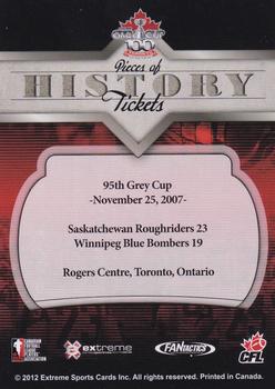 2012 Extreme Sports CFL Grey Cup 100 Years #NNO 95th Grey Cup Program Back