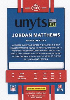 2017 Donruss Unyts Buffalo Bills #BUF3 Jordan Matthews Back