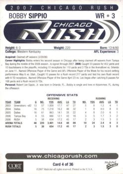 2007 MultiAd Chicago Rush (AFL) #4 Bobby Sippio Back