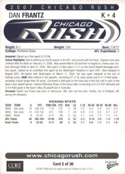 2007 MultiAd Chicago Rush (AFL) #5 Dan Frantz Back