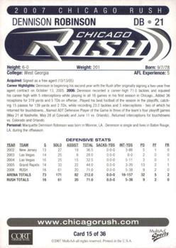2007 MultiAd Chicago Rush (AFL) #15 Dennison Robinson Back
